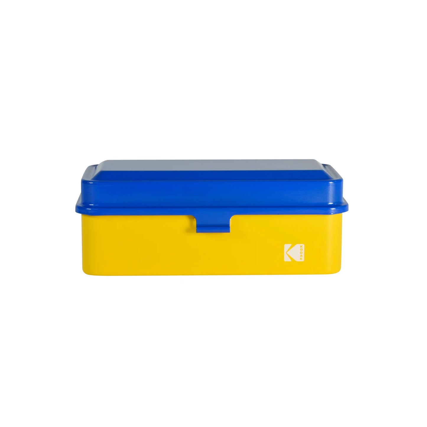 Kodak steel 135 film case, Blue lid, Yellow body