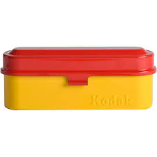 Kodak steel 135 film case, Red lid, Yellow body